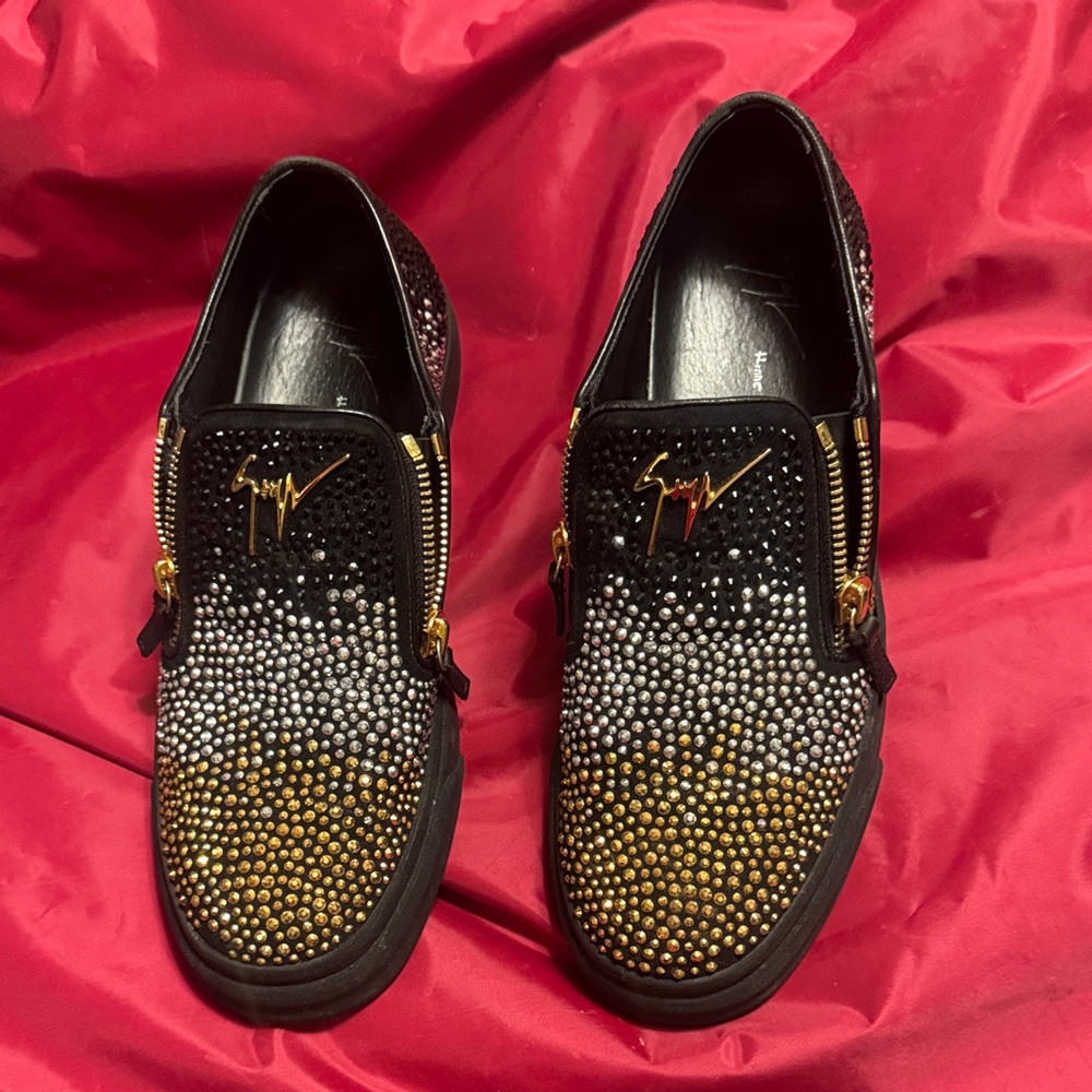 Giuseppe Zanotti Black and Gold Studded Sneakers